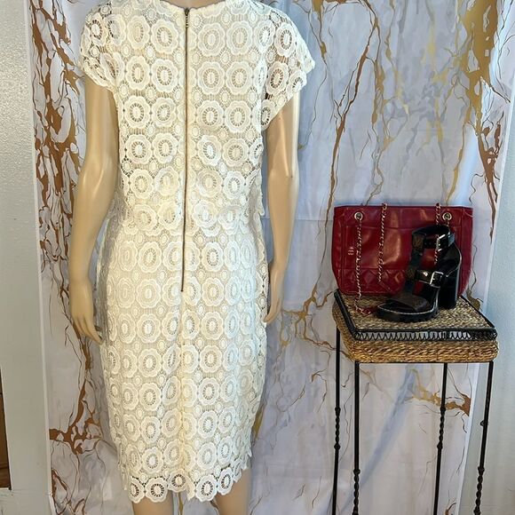 Taylor brand white crochet cap leaf mid length dress - Picture 8 of 9